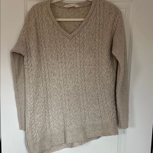 Athleta Asymmetrical Hem Cable Knit V-Neck Sweater - Cream